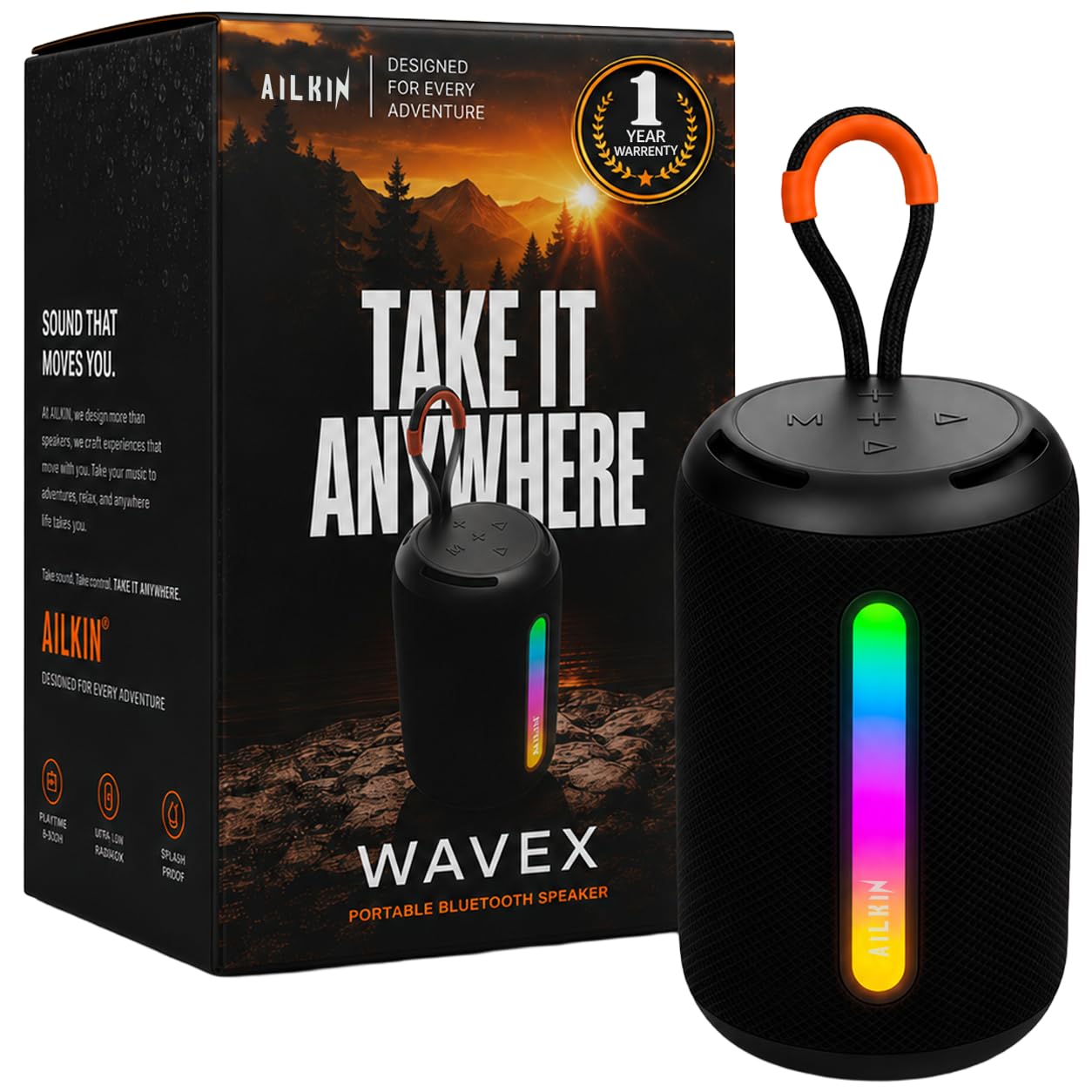 8W AILKIN Portable Bluetooth Speakers Wireless ,Powerful Sound, 360 Surround Sound