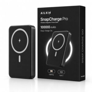 AILKIN 10000mAh Magnetic Wireless Portable Power Bank, MagSafe Black