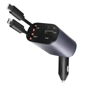 120W 4 in 1 Retractable Car Phone Charger 2 USB Ports