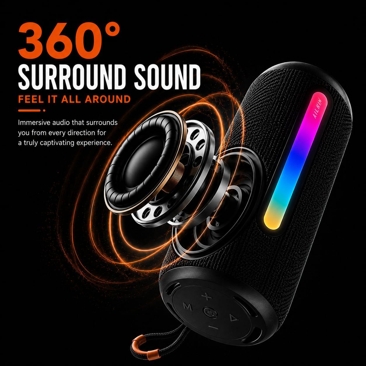 8W AILKIN Portable Bluetooth Speakers Wireless ,Powerful Sound, 360 Surround Sound - Image 2