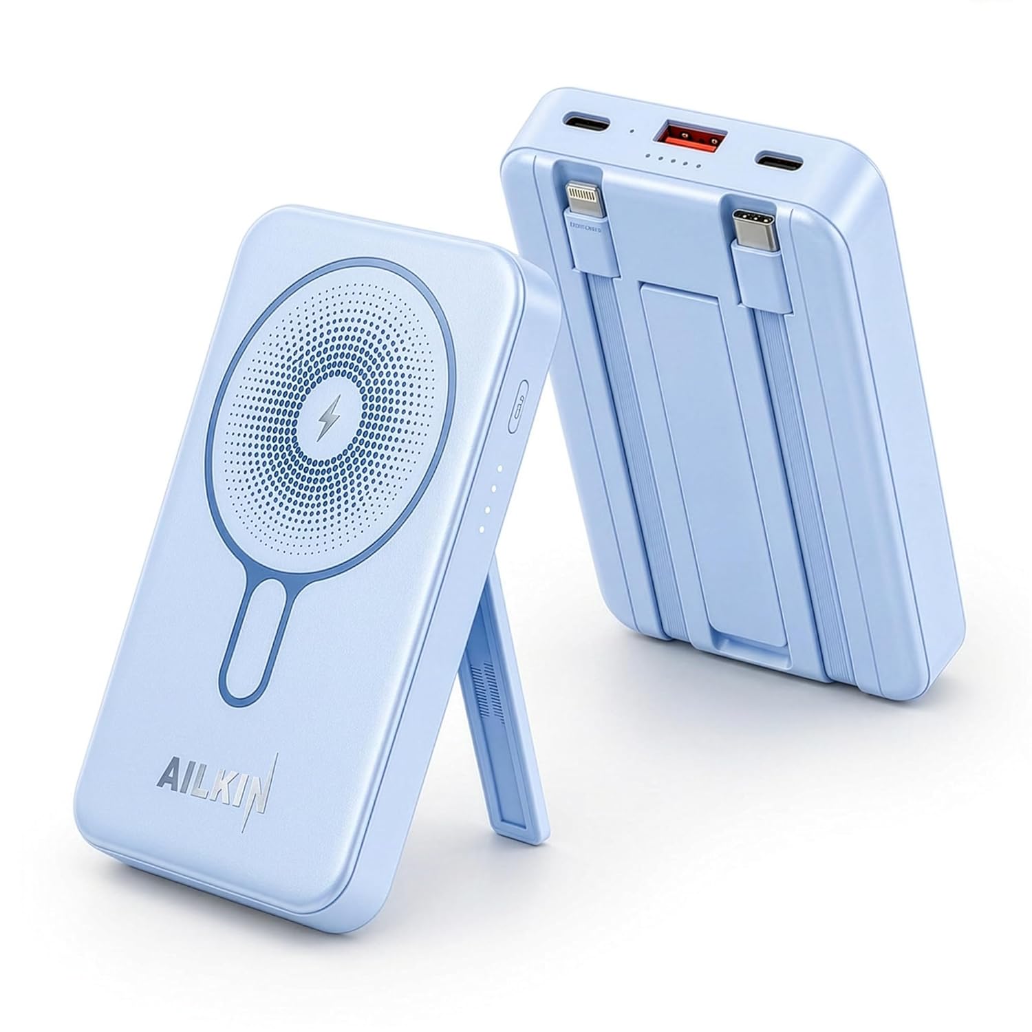 AILKIN 10000mAh Power Bank with MagSafe Wireless Charging Blue