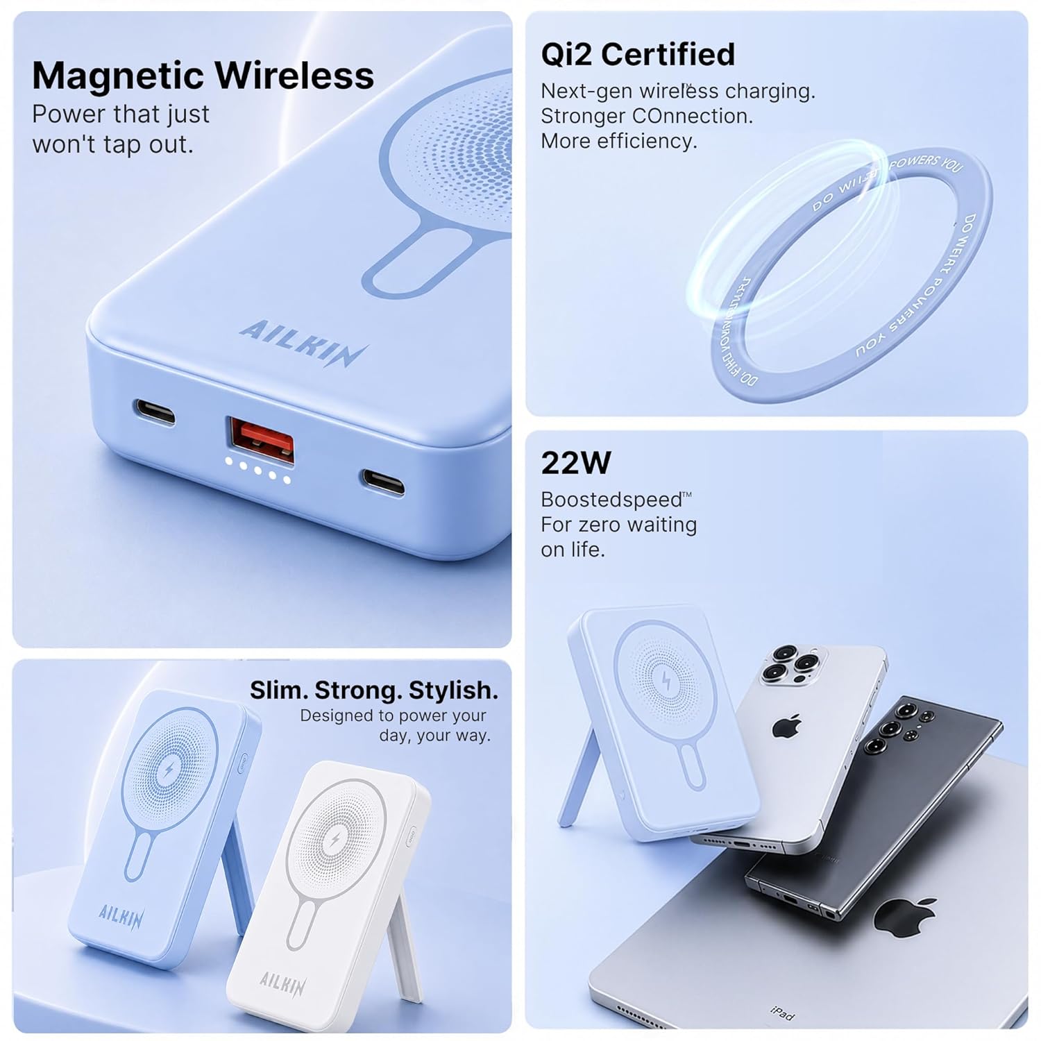 AILKIN 10000mAh Power Bank with MagSafe Wireless Charging Blue - Image 6