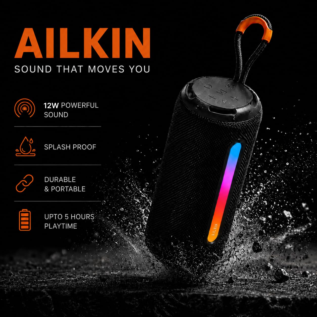 8W AILKIN Portable Bluetooth Speakers Wireless ,Powerful Sound, 360 Surround Sound - Image 3