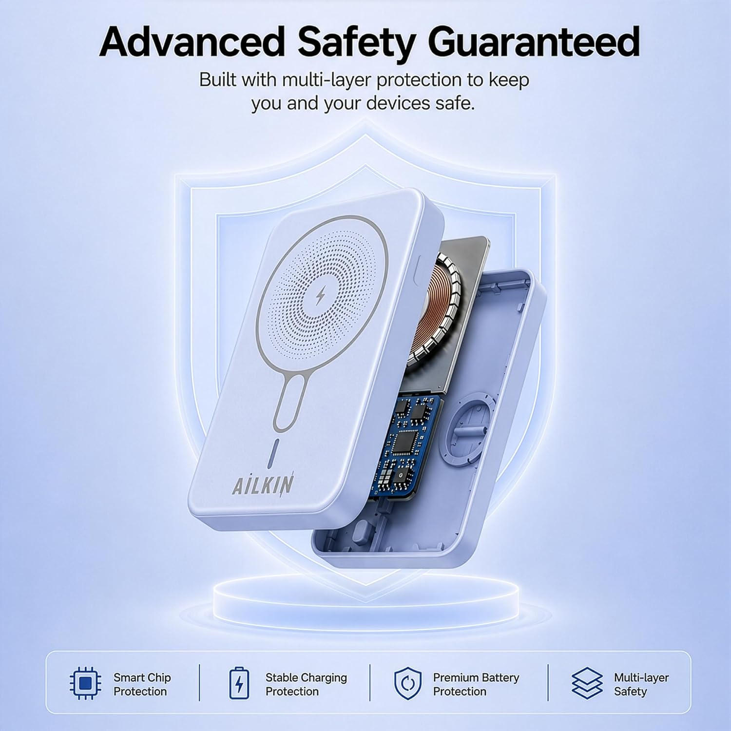 AILKIN 10000mAh Power Bank with MagSafe Wireless Charging Blue - Image 4