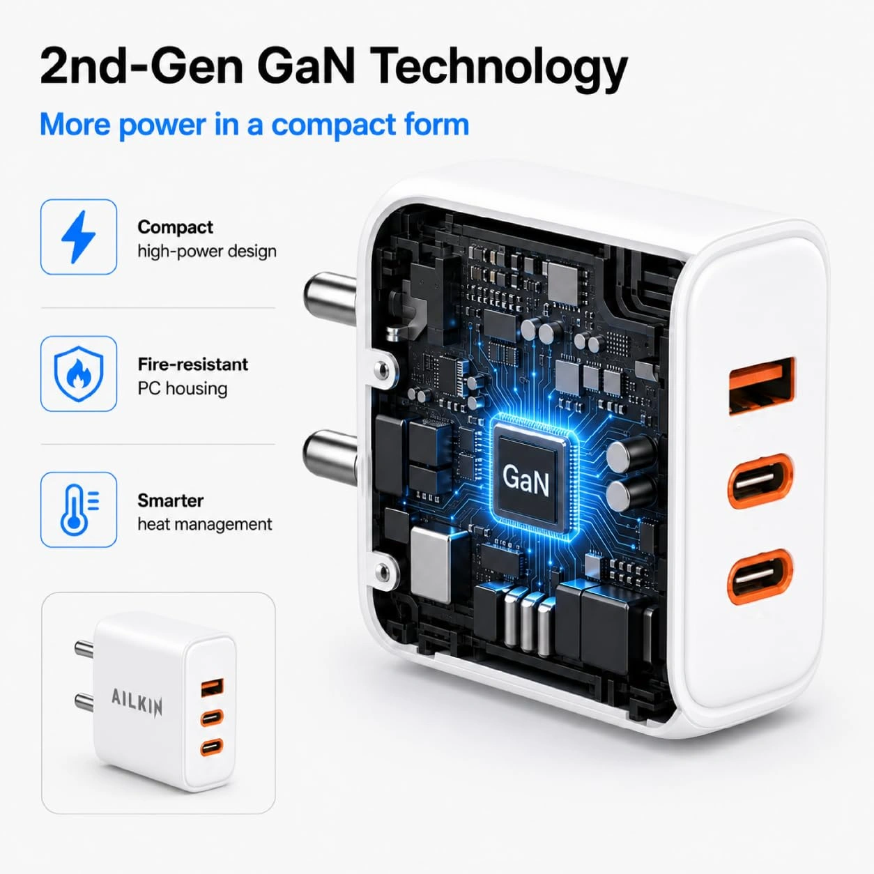 Ailkin 65W Gan Charger Conquerer- 2nd Gen GAN technology