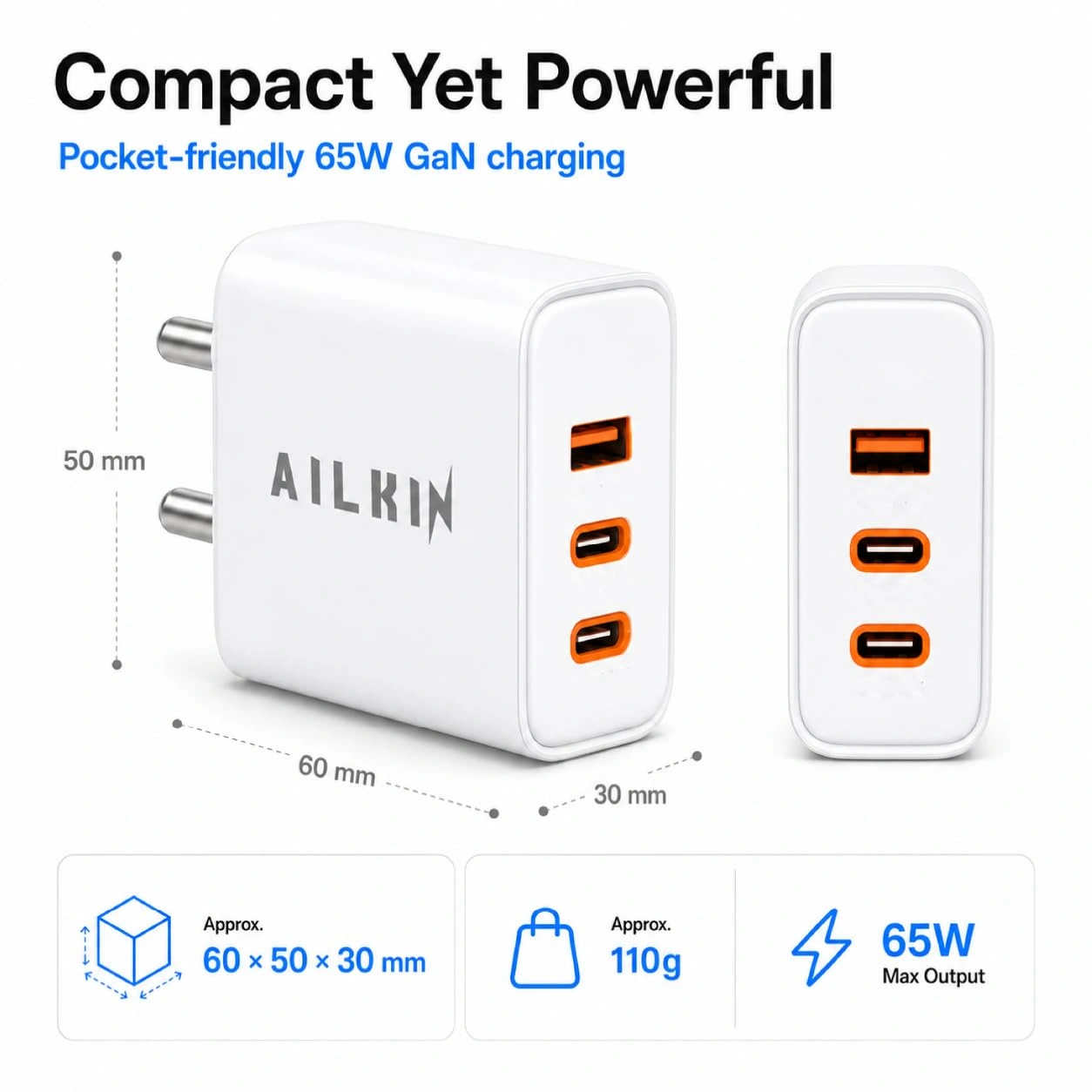 Ailkin 65W Gan Charger Conquerer - Compact and powerful design